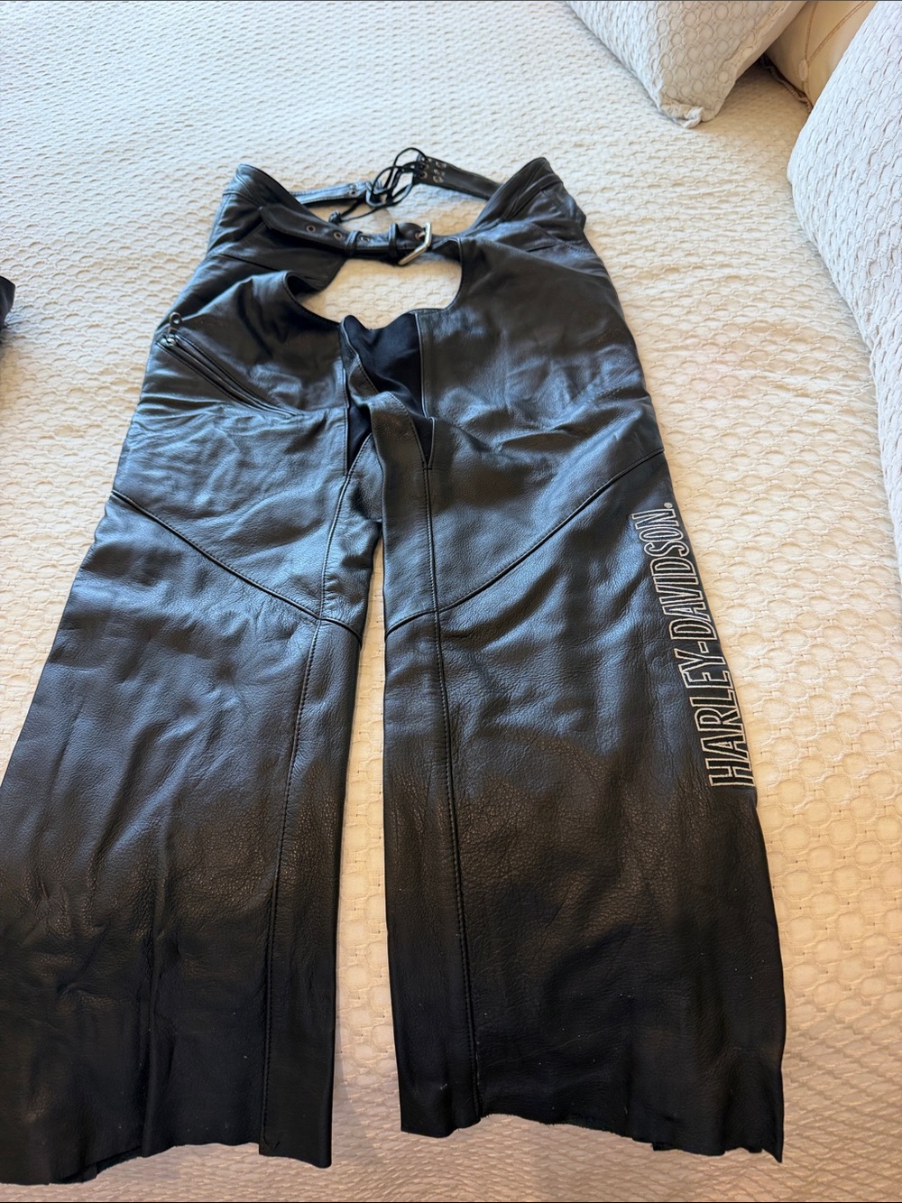 Harley-Davidson Black Leather Wide Leg Motorcycle Pants